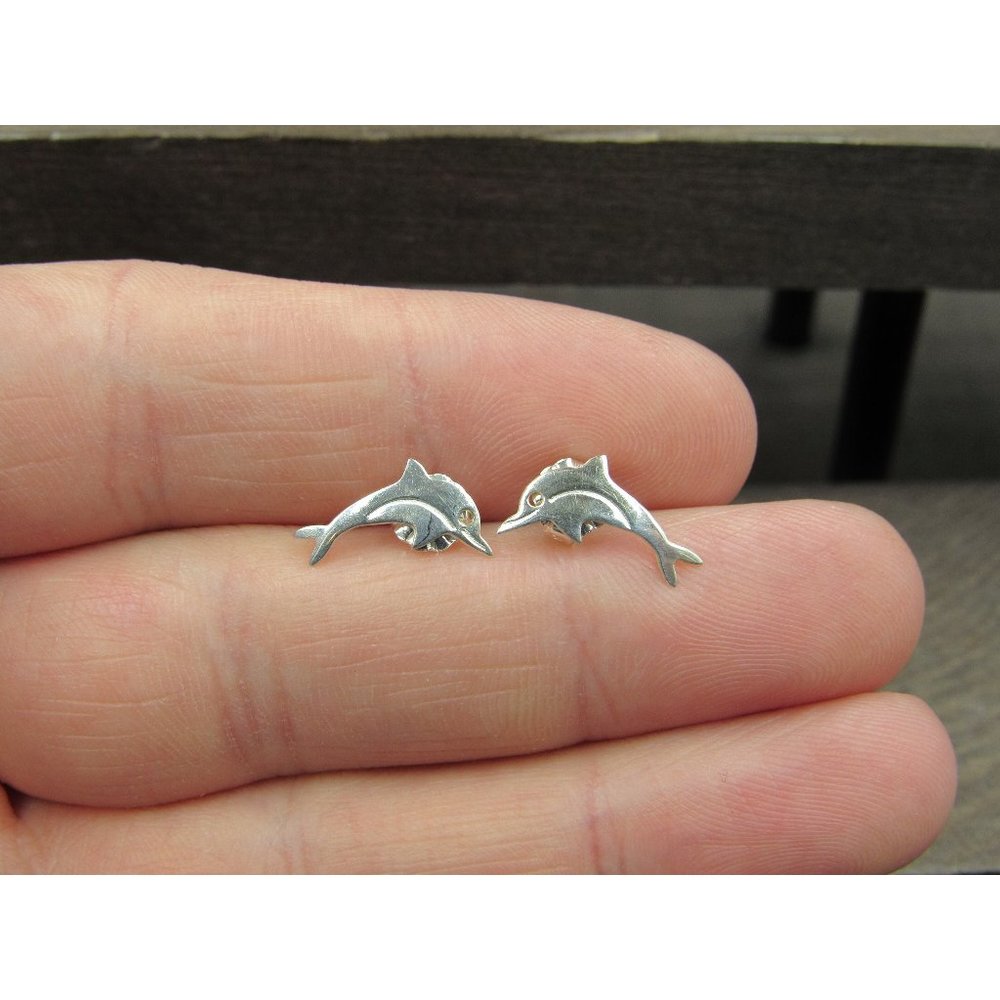 Sterling Silver Very Tiny Dolphin Stud Earrings